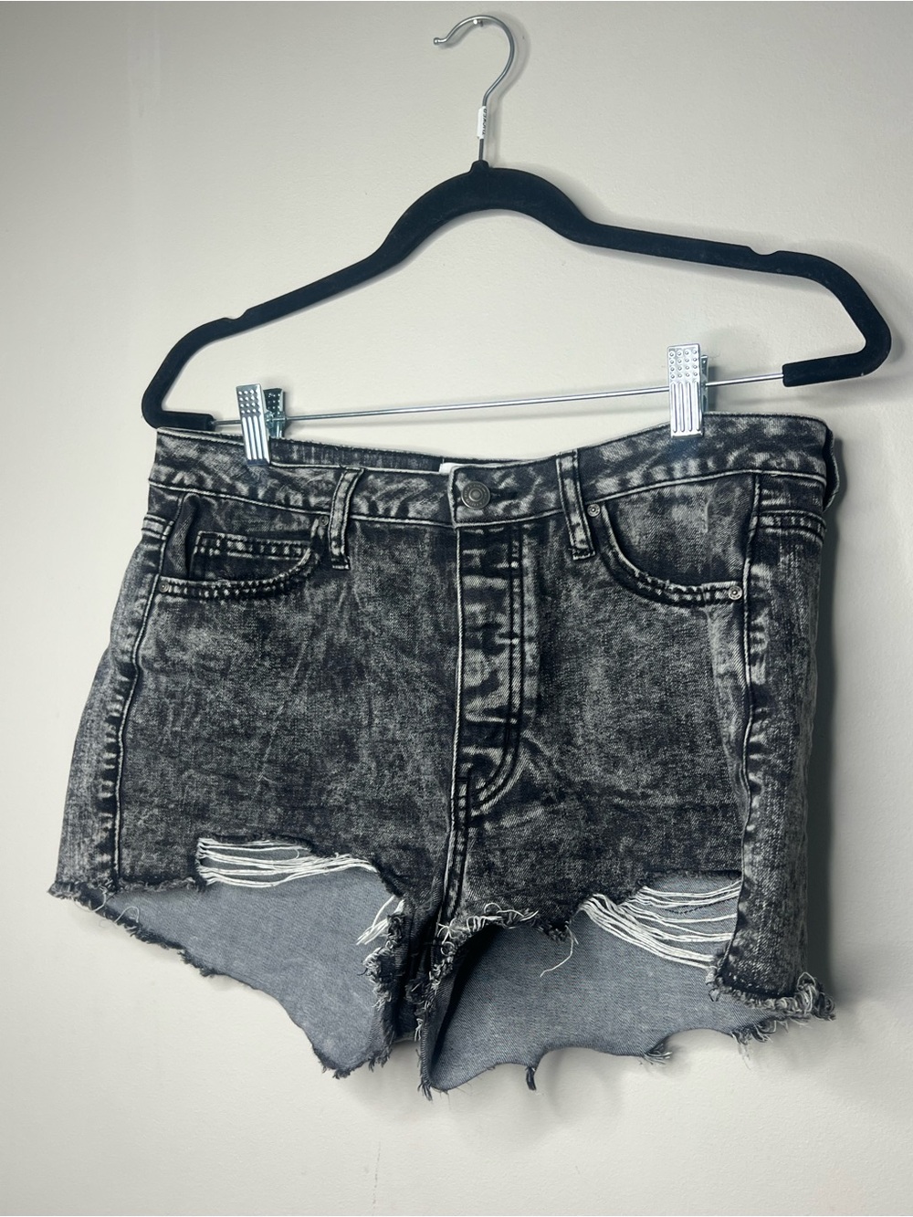 RSQ Black Acid-Wash Distressed Denim Shorts- High Rise